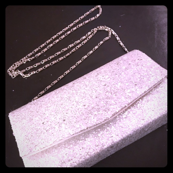 White Chunky Glitter Structured Clutch Bag - Picture 1 of 7